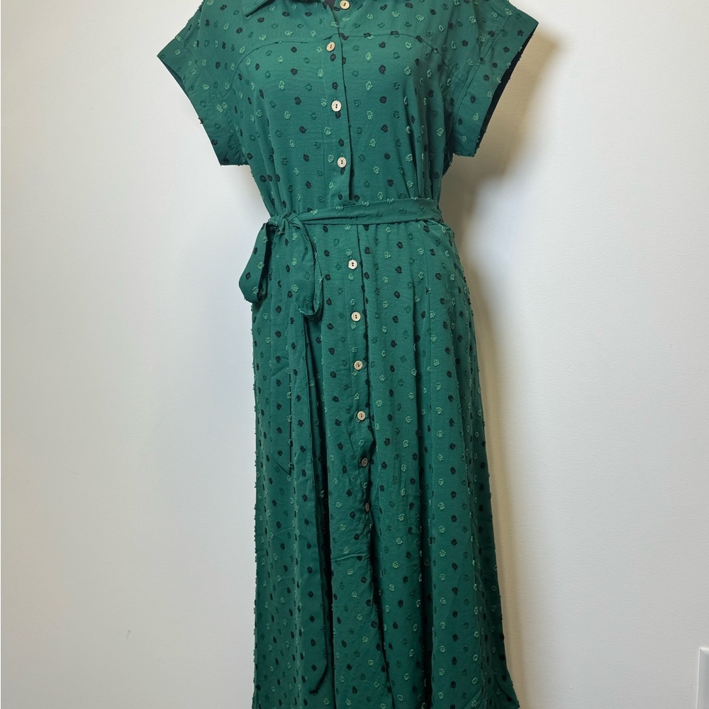 Nina Leonard Emerald Textured Button-Front Midi Size Large - Picture 3 of 10